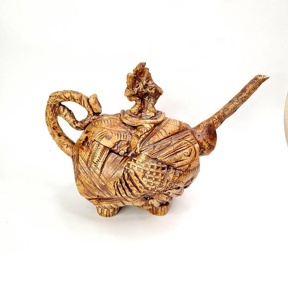 OOAK Elephant Teapot hand made slab built pottery - Picture 1 of 9